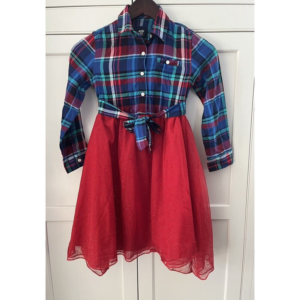 Route 66 girls dress viscose top and flare sparkle skirt Sz. 6 - 6X blue red